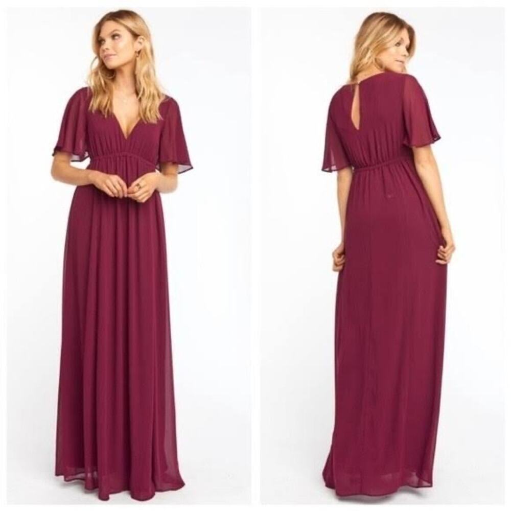 NWT Show Me Your Mumu Emily Empire Merlot Chiffon Maxi Dress Large